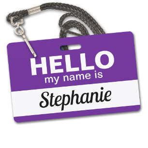 Crachá Olá, meu nome é Nome do Funcionário Custom Purple