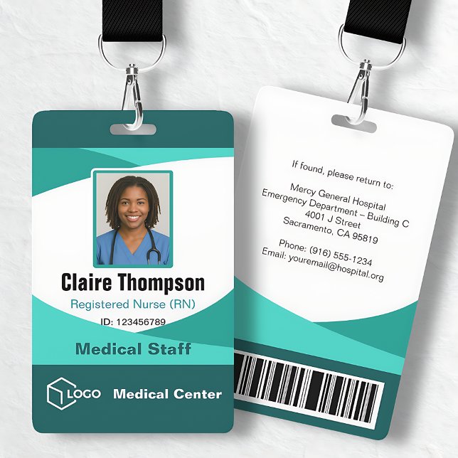 Crachá Onda Teal Moderno Geométrico Teal ID Empresarial (Teal Wave Modern Teal Geometric Business ID Badge)