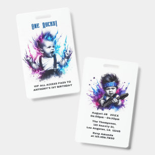 Crachá One Rocks! Cartão VIP de Rock Star para 1º Anivers