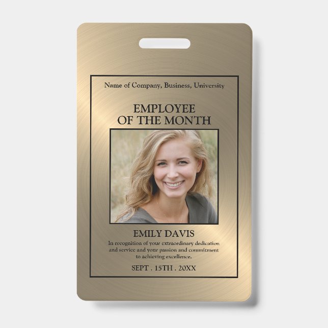 Crachá Ouro/Foto Personalizada - Prêmio de Funcionário (Frente)