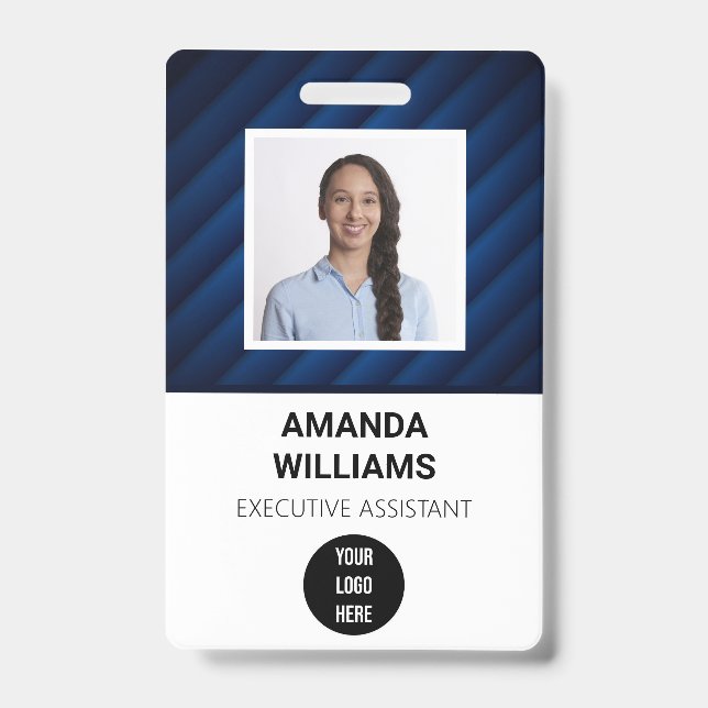 Crachá Padrão Azul - Funcionário Código QR Código Código  (Frente)