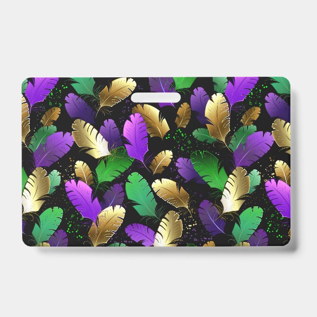 Crachá Padrão contínuo com penas de Mardi Gras (Frente)