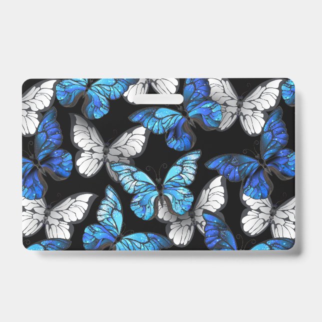 Crachá Padrão contínuo escuro com borboletas azuis Morpho (Frente)