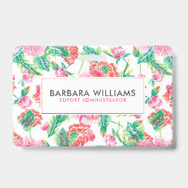 Crachá Padrão de Folhetos Verdes das Flores Rosa Girly