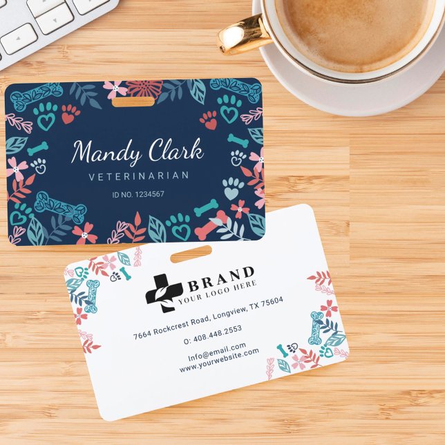 Crachá Padrão de Impressão de Folha e Floral Azul do mari (Criador carregado)