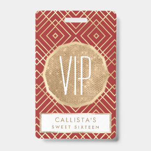 Crachá Padrão Geométrico Art Déco Vermelho Chinês Moderno