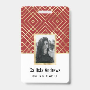 Crachá Padrão Geométrico Art Déco Vermelho Chinês Moderno