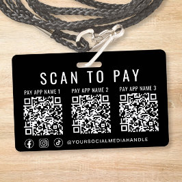 Crachá Pagar por Scan 3 Códigos QR de Pagamento Mídia Soc
