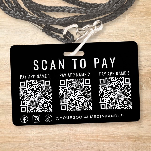 Crachá Pagar por Scan 3 Códigos QR de Pagamento Mídia Soc (3 payment apps. 1 badge. Zero missed sales. The easiest way to get paid at any market or event)
