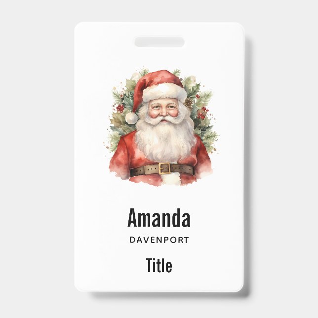 Crachá Papai Noel de Natal Vintage Sorridente (Frente)