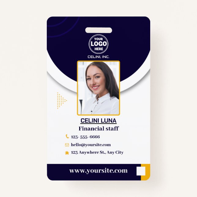 Crachá para ID de foto azul do Marinho profissiona (Frente)