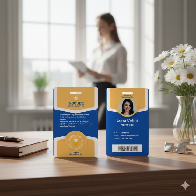 Crachá para identificação profissional de fotos -  (Professional Photo ID Badge – Custom Logo & Barcode)