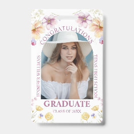 Crachá parabéns graduado foto floral aquarela 