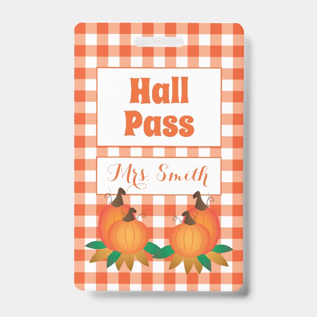 Crachá Pass Hall laranja Caiu com Nome (Frente)