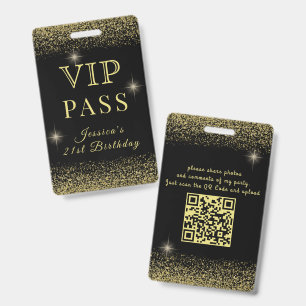 Crachá Passagem de Aniversário VIP Preto e Dourado Glamou
