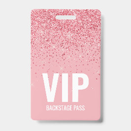Crachá Passagem de Backstage VIP com brilho rosa com ID d
