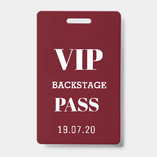 Crachá Passagem VIP Burgundy & White de Acesso Total aos 