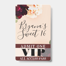 Crachá Passagem VIP para Festas Doces 16 com Flores de Ma