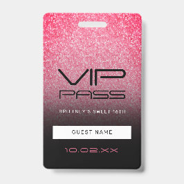 Crachá Passagem VIP Sweet 16 Rosa Preto Ombre Brilho B