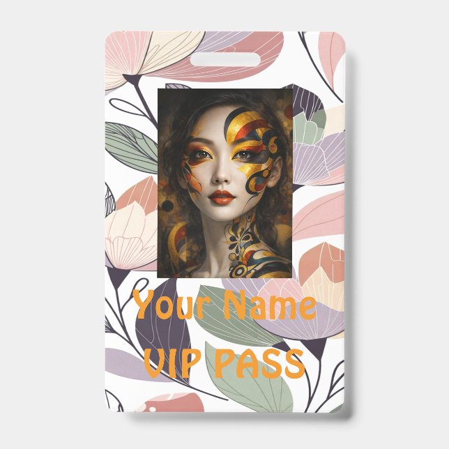 Crachá PASSAPORTE VIP clássico Botânico Elegante, (Frente)