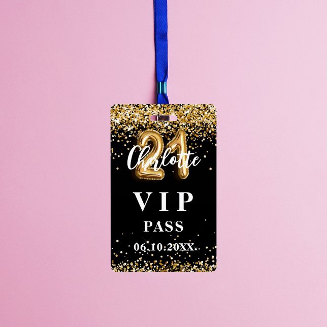 Crachá Passaporte VIP de festa black gold para aniversári (Criador carregado)
