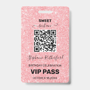 Crachá Passaporte VIP Festa de 16 Anos Brilho Rosa