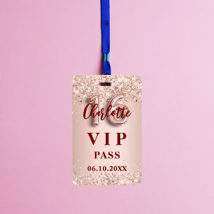 Crachá Passaporte vip rosa dourado para festa Sweet 16