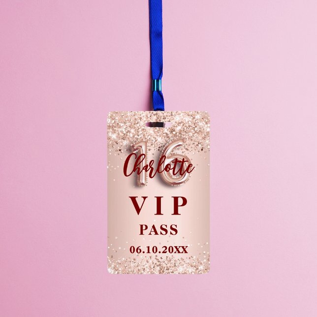 Crachá Passaporte vip rosa dourado para festa Sweet 16 (Criador carregado)