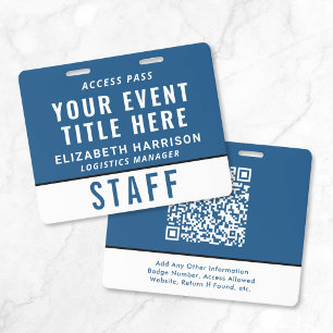 Crachá Passe de Acesso a Evento Azul com Código QR Modern