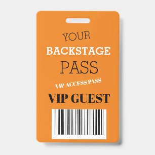 Crachá Passe de Acesso Laranja VIP do Festival de Música