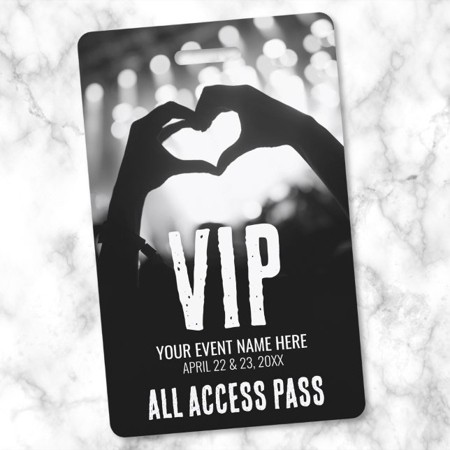 Crachá Passe de Acesso Total ao Evento Preto Branco VIP (Event All Access Pass VIP Badge)