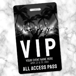 Crachá Passe de Acesso Total Preto Branco Evento VIP