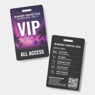 Crachá Passe de Acesso Total VIP Minimalista Preto Plásti