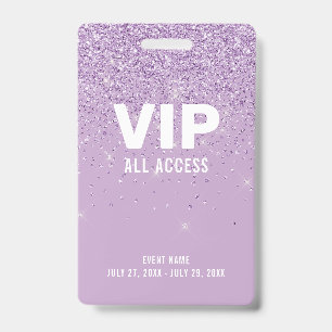 Crachá Passe de Acesso Total VIP Purple Glitter Glam ID d