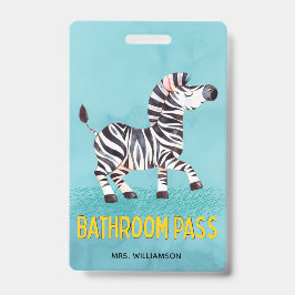 Crachá Passe de Banheiro Zebra Fofa Professora Escola