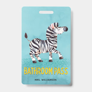 Crachá Passe de Banheiro Zebra Fofa Professora Escola