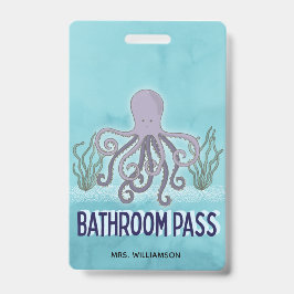 Crachá Passe de Banheiros de Octopus Sea School School
