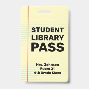 Crachá Passe de Biblioteca de Estudantes Personalizado