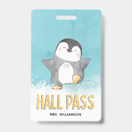 Crachá Passe de Corredor Pinguim Fofo Professor de Sala d