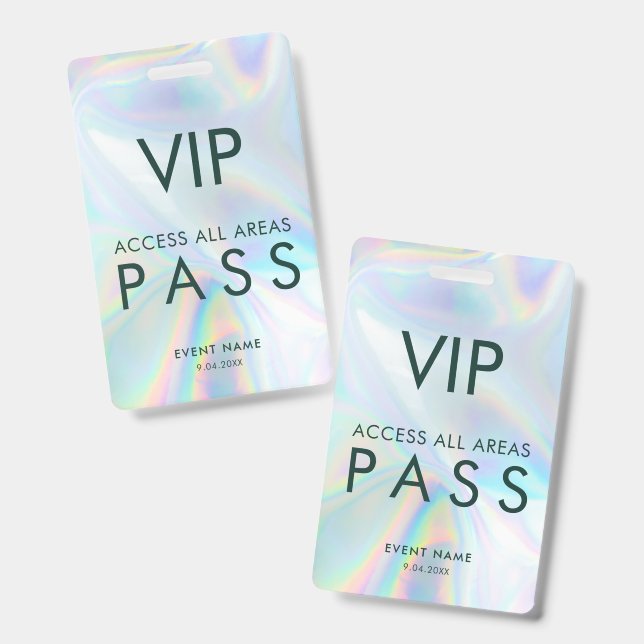 Crachá Passe de Eventos com Acesso Total VIP Iridescente  (Frente e verso)