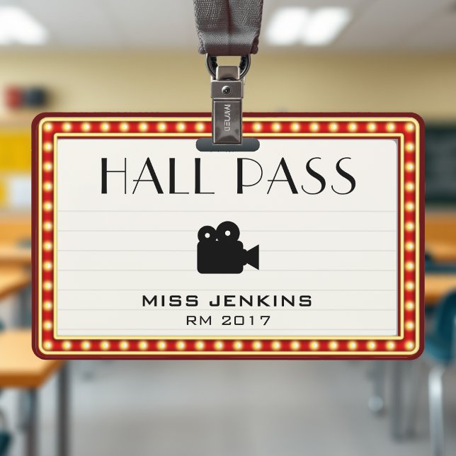Crachá Passe do Hall dos Estudantes com Sinal de Imagem d (Retro Theater Marquee Sign Student Hall Pass Badge
)