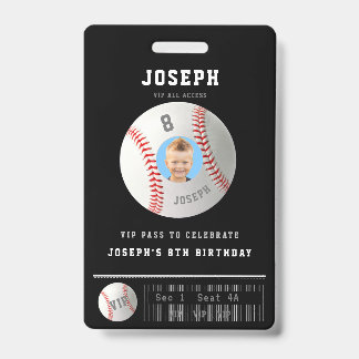 Crachá Passe VIP de Beisebol com Foto Personalizada para 