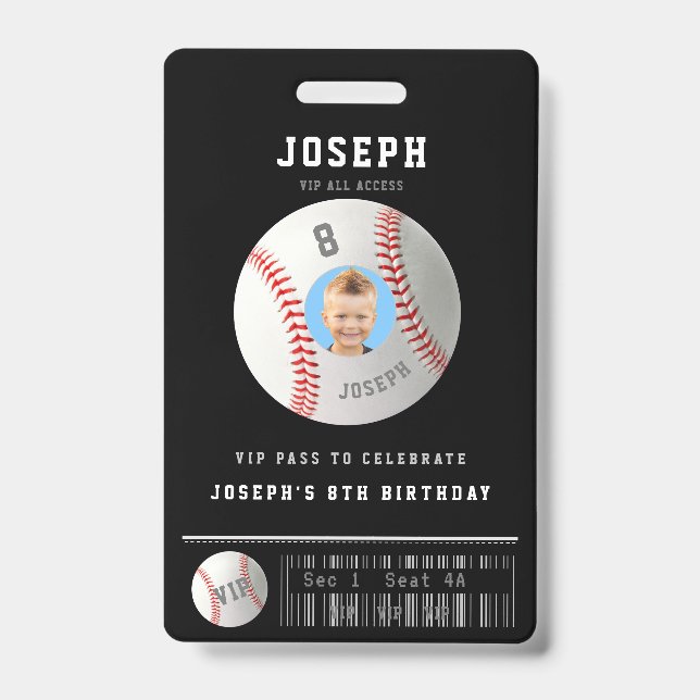 Crachá Passe VIP de Beisebol com Foto Personalizada para  (Frente)