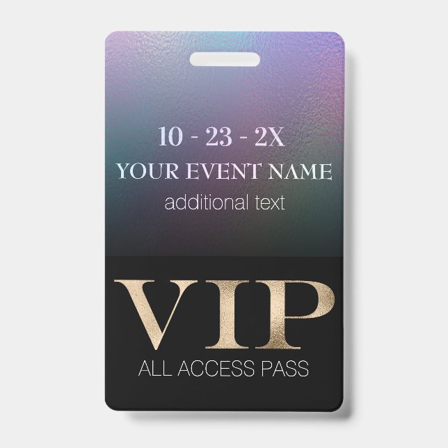 Crachá Passe VIP de Evento Preto e Holográfico (Frente)