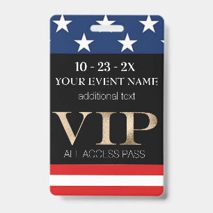 Crachá Passe VIP do Evento da Bandeira Americana