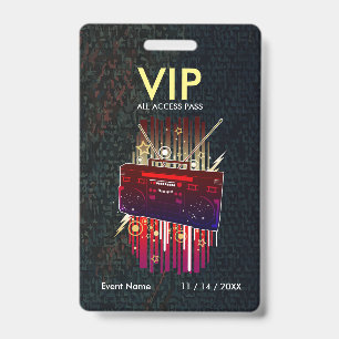Crachá Passe VIP Personalizado Azul Cinza Com Design Mode