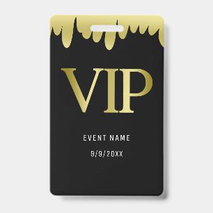 Crachá Passe VIP Preto Moderno Dourado