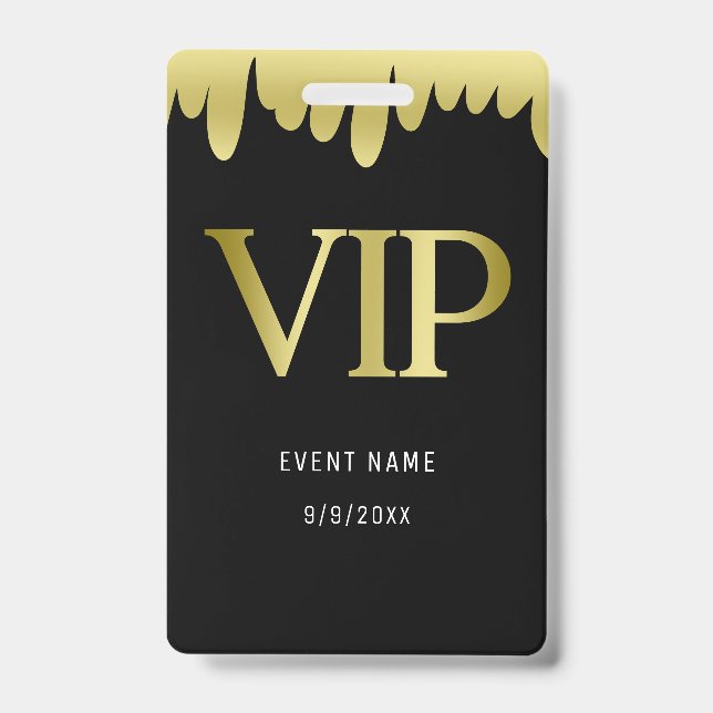 Crachá Passe VIP Preto Moderno Dourado (Frente)