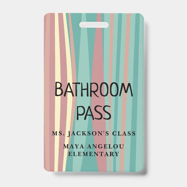 Crachá Pastel Retro Back To School Bathroom Hall Pass Bad (Frente)