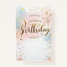 Pastel Watercolor e Confetti Dourado Aniversário E